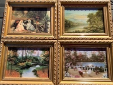 Vintage Elico Ltd Painting Prints With Gold Tone Frame set of 4