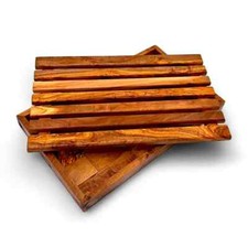 Wooden Bread Cutting Board with Crumb Catcher - Unique Olive Wood Serving Tray