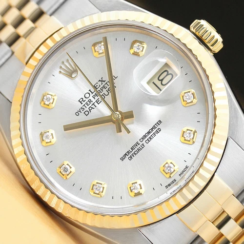ROLEX MENS DATEJUST 16013 SILVER 18K YELLOW GOLD STAINLESS STEEL QUICKSET WATCH