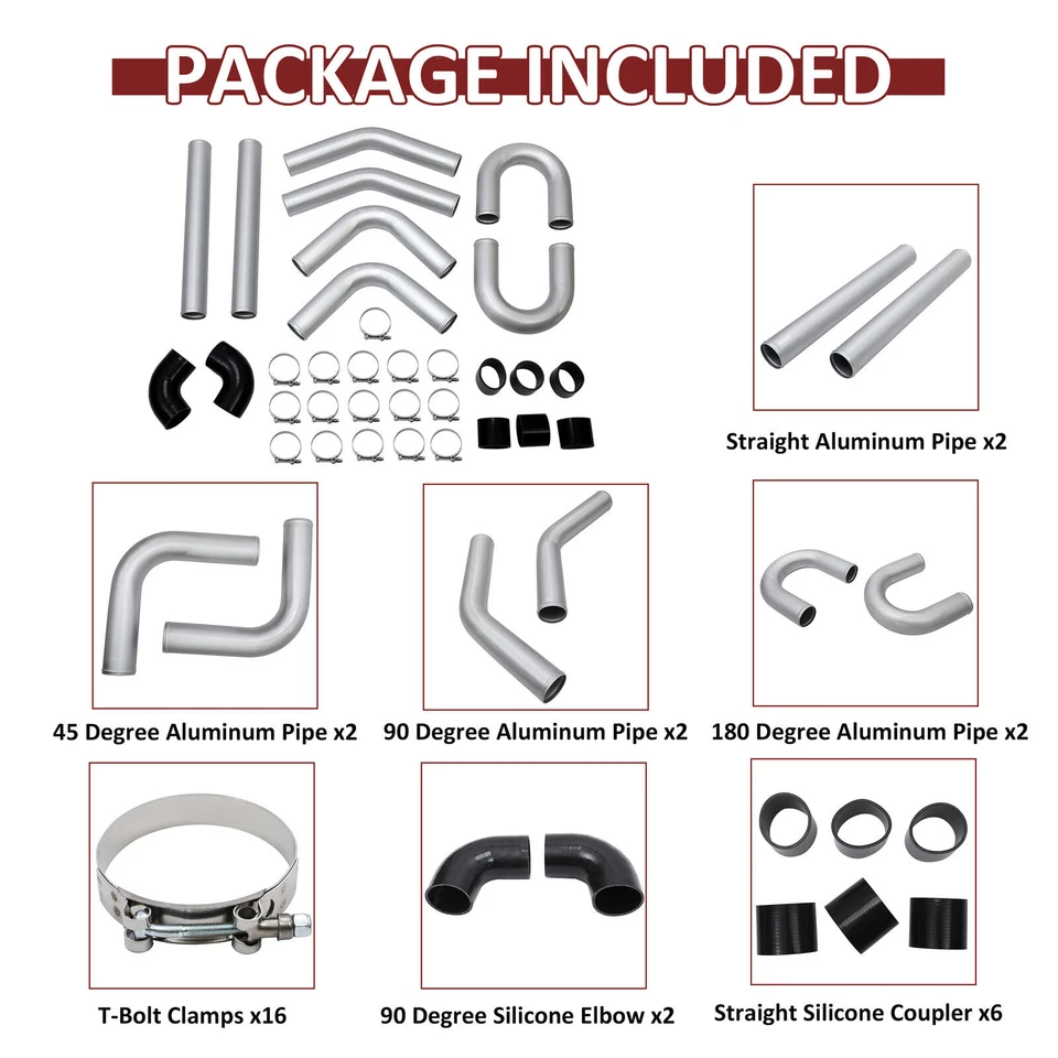 3" Inch Turbo Intercooler Aluminum Piping w/ U Pipe Silicone Hose Clamp Kit - Image 3 of 4