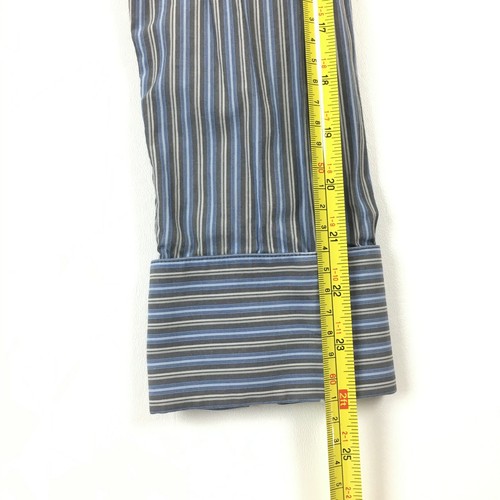 Camisa Merona Azul Gris a Rayas Botones Mangas Largas 100% Algodón Talla L - Imagen 7 de 9