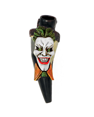 Joker Evil Clown Head Handmade Tobacco Smoking Natural Bullhorn Hand Pipe Gifts