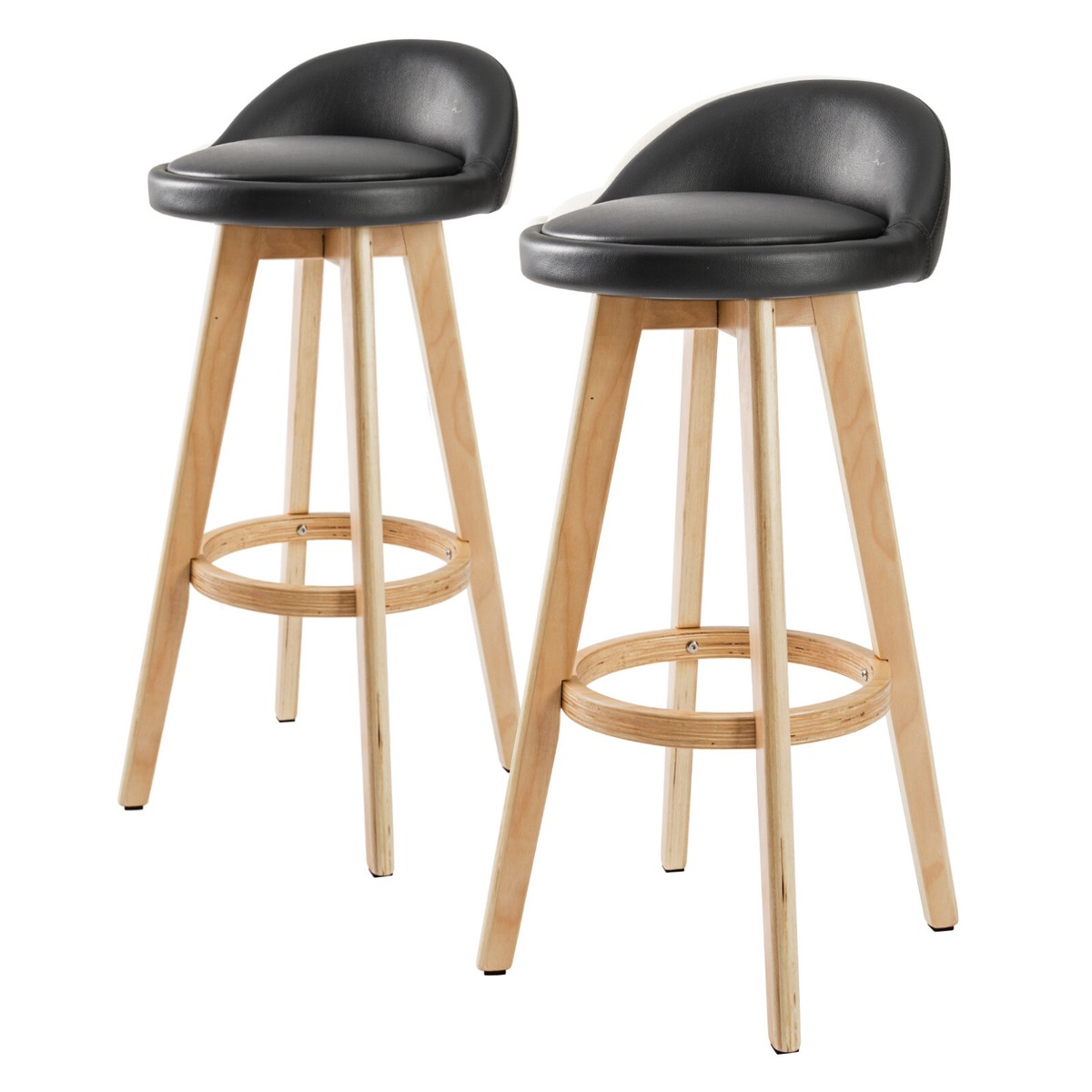 2X Wooden Bar Stool Dining Chair Leather LEILA 72cm BLACK La Bella