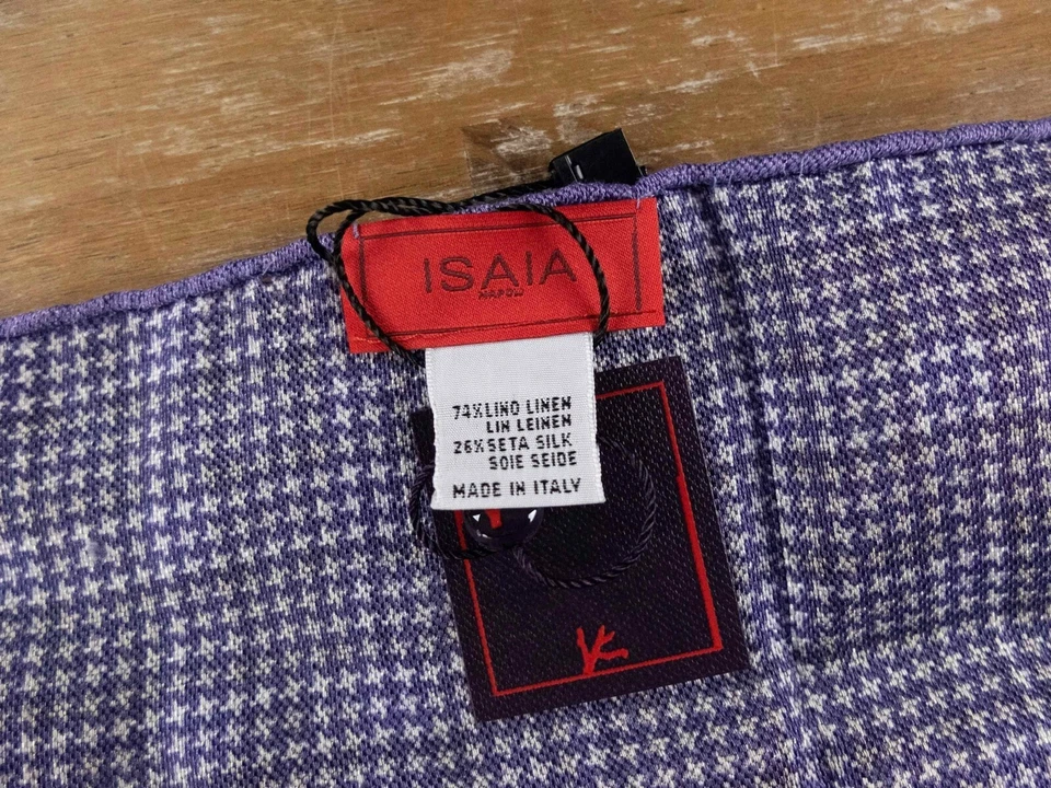 ISAIA Napoli brown & lilac paisley & houndstooth print linen silk pocket square - Image 4 of 4