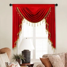 Luxury Burgundy Red Velvet Curtain Valances for Living Room with Beads39inch1...