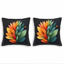 Vibrant Abstract Leaf Design Throw Pillow Covers - Set of 2 18x18in 