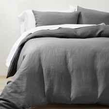 Full/Queen Hemp Duvet  Sham Set Dark Gray - Casaluna: Woven Texture