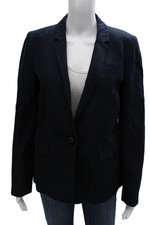 J Crew Womens Linen Blue Blazer Long Sleeve Button Solid Size 8
