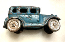 Vtg Cast Iron Blue Coupe Car Toy Arcade AC Williams Hubley 4" Steel Wheels 