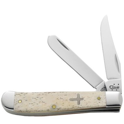 CASE XX KNIVES SMOOTH NATURAL BONE MINI TRAPPER W/CROSS SHIELD 3 1/2''