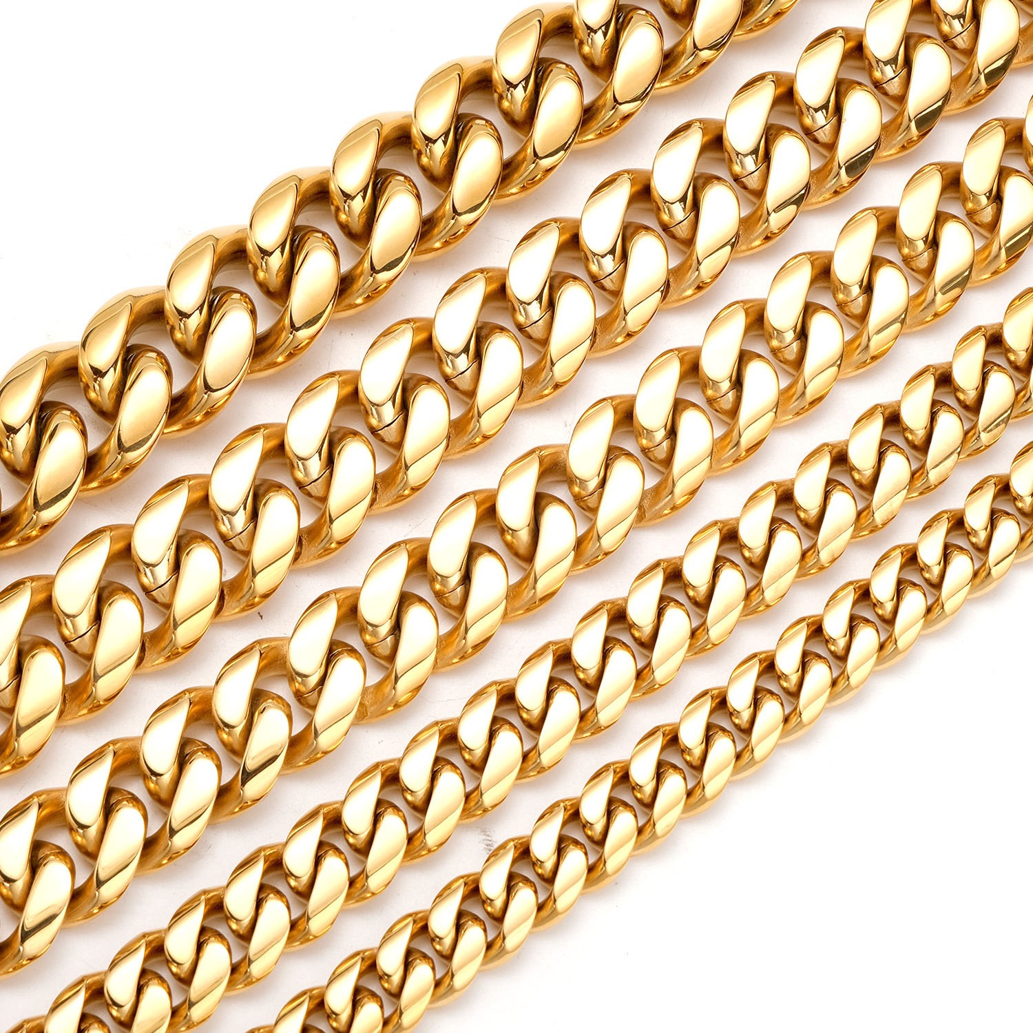 18K Solid Yellow Gold 8-22MM Curb Link Chain Necklace