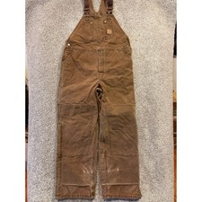 Vintage Carhartt Bib Overalls Men 40X32 R27CHT Brown Duck Lined Double Knee USA 