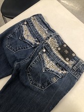 MISS ME Boot blue denim Jeans bling JP6239BV bling pockets womens sz 30 x 30.5