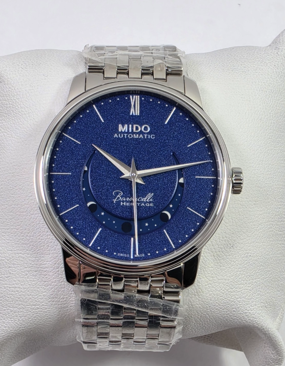 Mido Baroncelli Smiling Moon SWISS Automatic Blue Dial Mens Watch