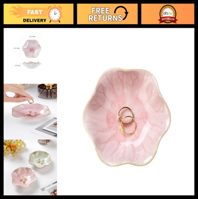 Lotus Leaf Shape Decorative Ring Tray - Ceramic Trinket Dish for Jewelry, Keys,