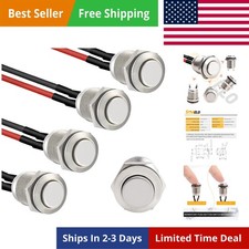 5pcs 12mm Momentary Push Button Switch Silver Shell with pre-Wiring, Waterpr...