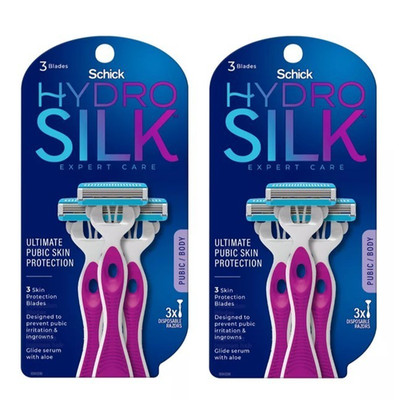 2X Schick Hydro Silk Ultimate Pubic Skin Protection, Disposable Razors for Women