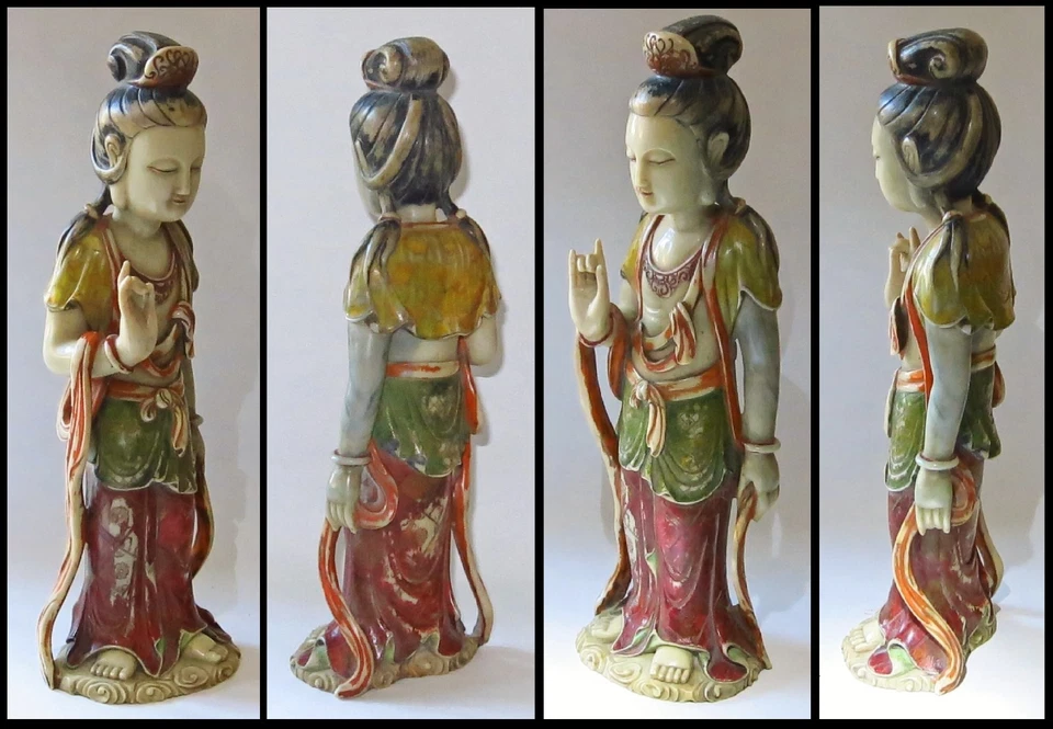 Antique Chinese Bodhisattva Figure (Guanyin) in Stone c. Qing Dynasty - Image 3 of 4