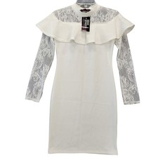Edge Street ES1 Cream Dress NEW Stretch Bodycon Lace 3/4 Sleeves Women's Size 10