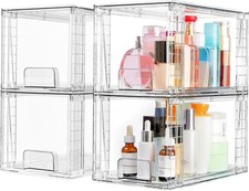 4 Pack Large Stackable Storage Drawers,Easily Assemble Acrylic Bathroom Closet