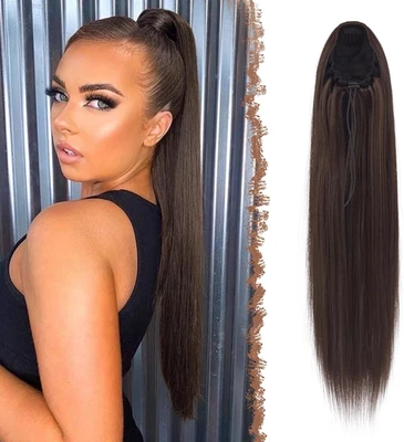Queue De Cheval Cordon Droit, 60 Cm Longue Ponytail Cheveux Naturel Postiche Mar - Photo 1/4