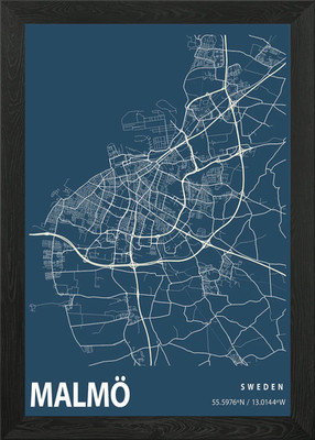 Malm Bauplan Straßenkarte gerahmtes Wandbild Poster Leinwanddruck Bild