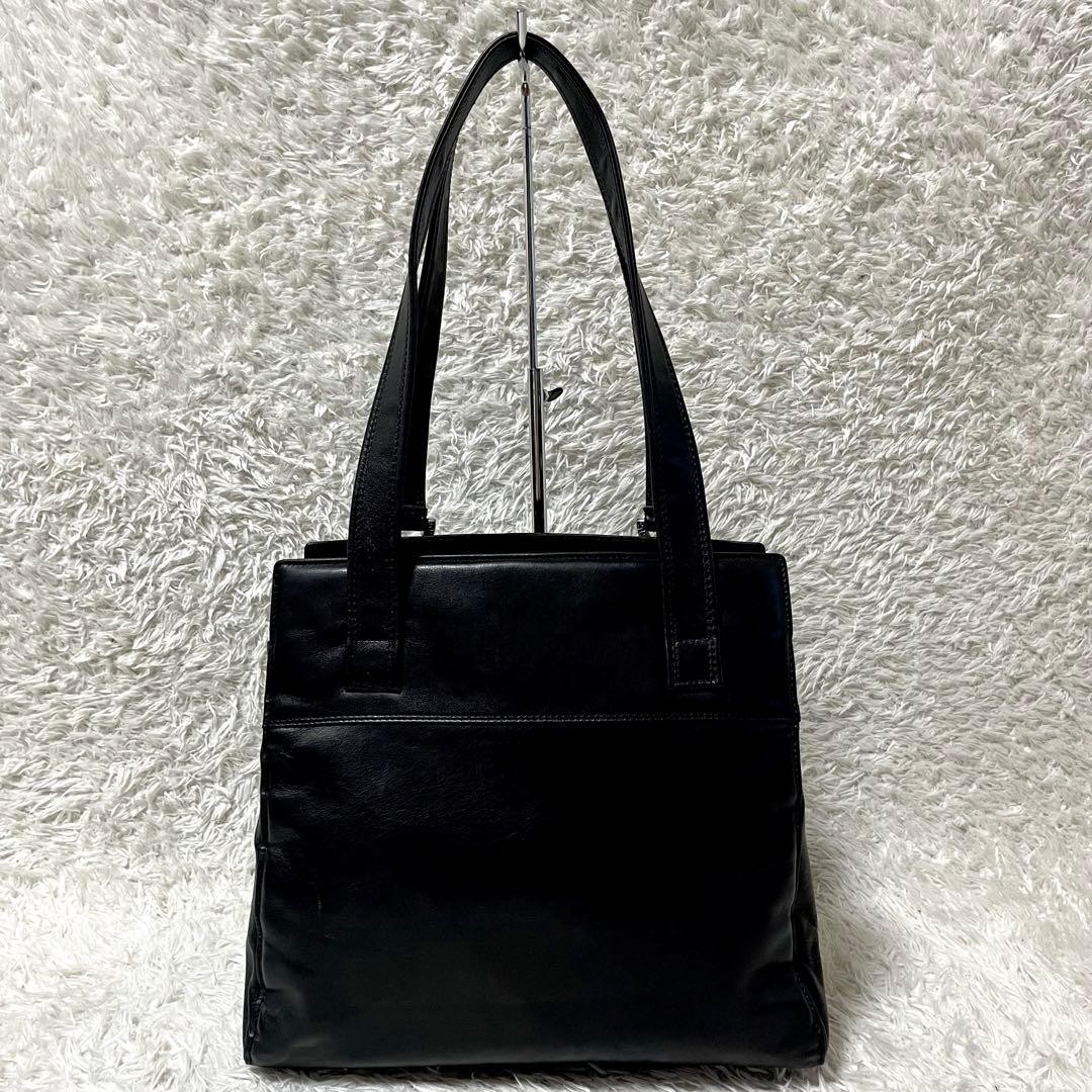 GIANNI VERSACE Leather HandBag Tote Bag Medusa Embossed Silver Hardware Black thumbnail 4