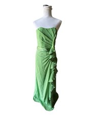 David  s Bridal Crinkle Chiffon Green Fairycore Gown Ruffle Formal Strapless Sz 4