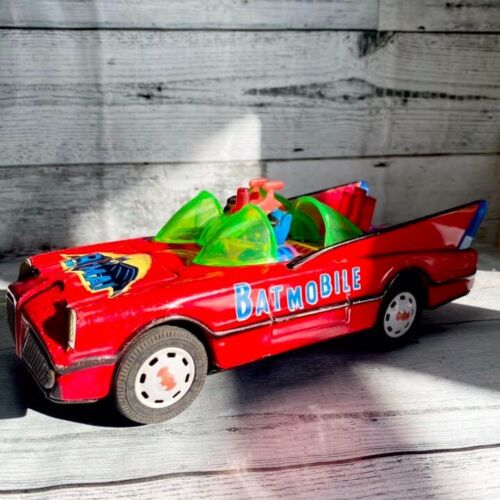 Batmobile Batman Car TV drama Design Red Tinplate Toys Vintage Used - Afbeelding 1 van 10