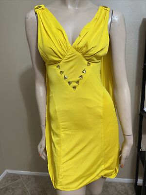 Women s Bright Yellow Polyester Party Beaded Zipper Size S Dress Tunic