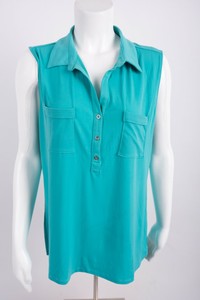 New-York-amp-Company-Women-039-s-Blouse-Shirt-XL-Aqua-Blue-Collared-Sleeveless-Stretch