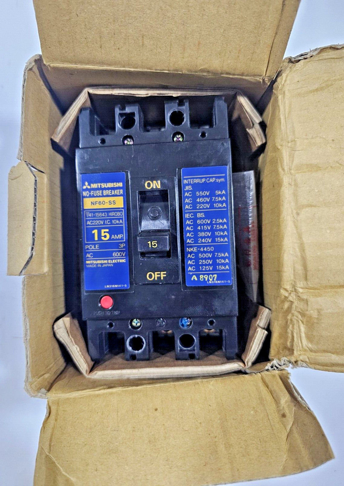 MITSUBISHI NF60-SS NO-FUSE CIRCUIT BREAKER 15AMP 3 POLE 600VAC
