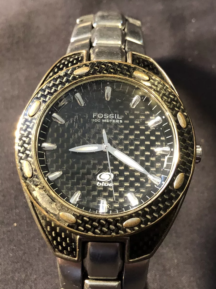 Fossil Men s Watch Blue Model 100 Meter Stainless Steel Wristwatch New Battery