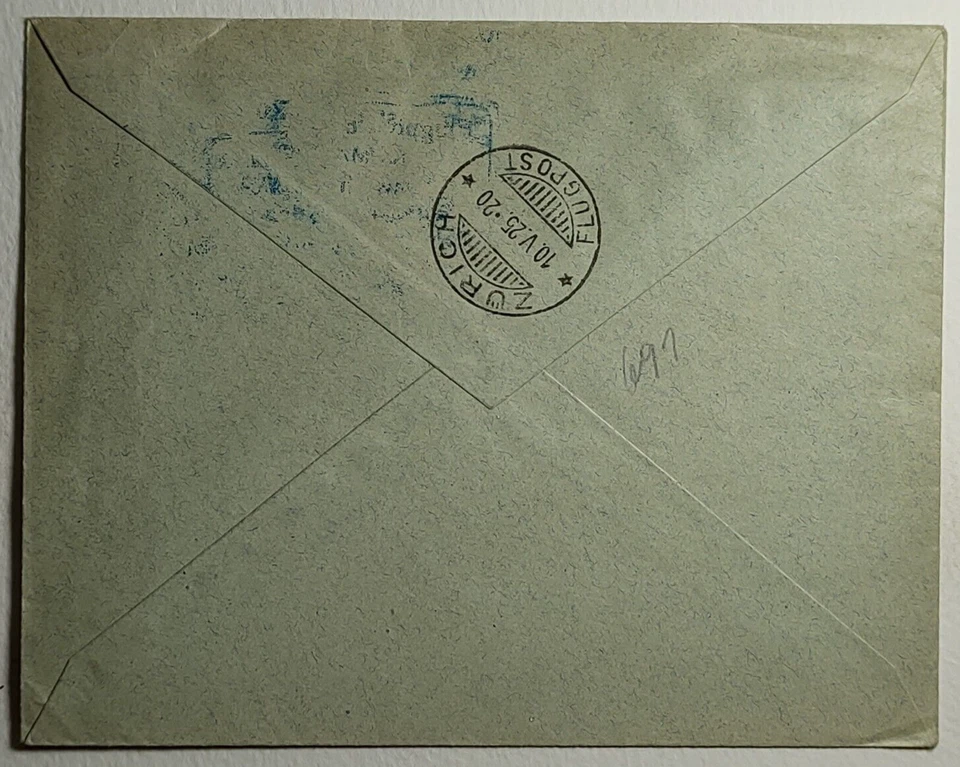 1925 Switzerland Military Soldiers Memorial Battery Airmail Cover Basel - Zurich - Image 2 of 2