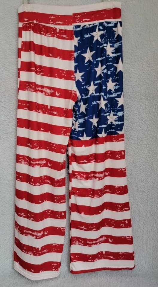 Pantalones Mujer Talla L Grande Rojo Blanco Azul Bandera Americana Gamuza Foto 4 de 4