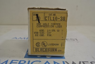 CTL10-38 Blackburn One Hole Copper Compression Lug 1/0STR 3/8'' pink  Lot of 7 