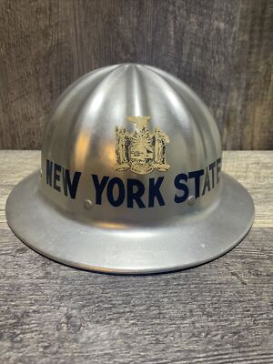 Vintage Aluminum Full Brim Hard Hat New York State & Seal Excelsior Logo