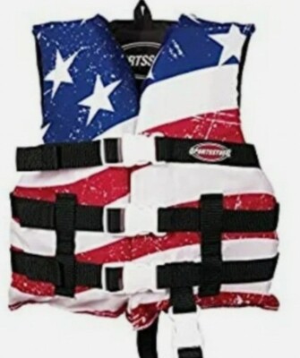 SportsStuff Kids Stars & Stripes Life Jacket Size 30 - 50 lbs Red White Blue