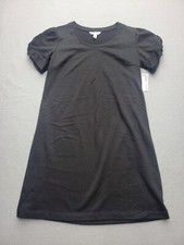 Nine West Women Dress m Black A-Line Short Sleeve Knee Length Cotton Blend