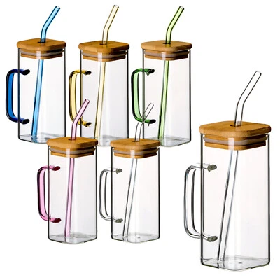 Gouveo Vasos 350 ml con Asa, Tapa y Pajita - Vasos de Cóctel