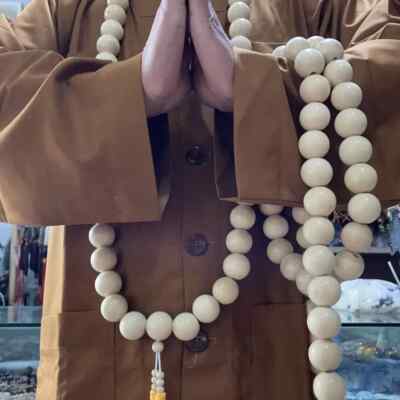 30mm 54 Shaolin Buddha Monk Prayer Mala White Beads Necklaces for Kung Fu Suit