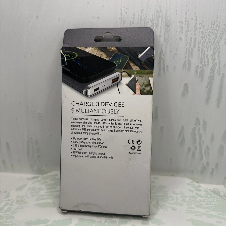 Cuero 5K - Banco de alimentación inalámbrico para teléfono inteligente + USB - 5.000mAh - Gris - Nuevo Foto 2 de 2
