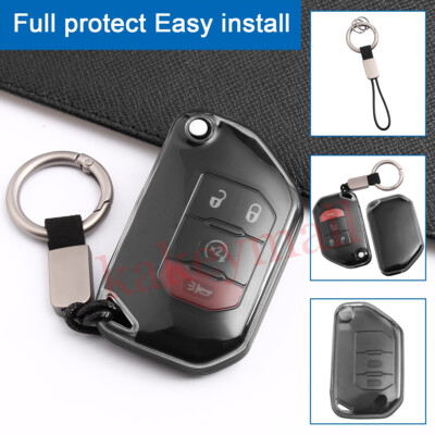 Flip Car Key Fob Case Cover Chain Ring For Jeep Wrangler Gladiator JT 2018-2025
