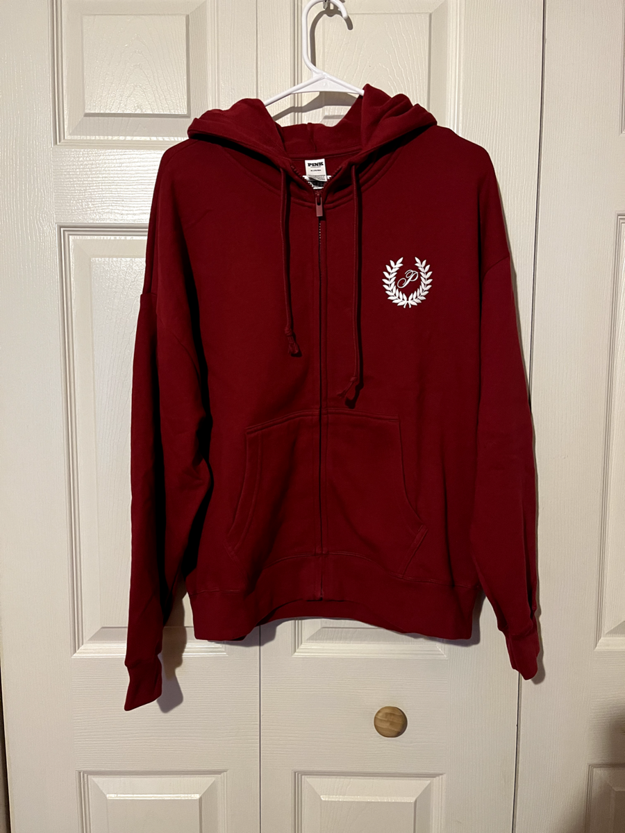 Victoria's Secret PINK Red Ivy Fleece Campus Full Zip Hoodie Size