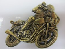 Vintage Metal Motorcycle With Rider Belt Buckle