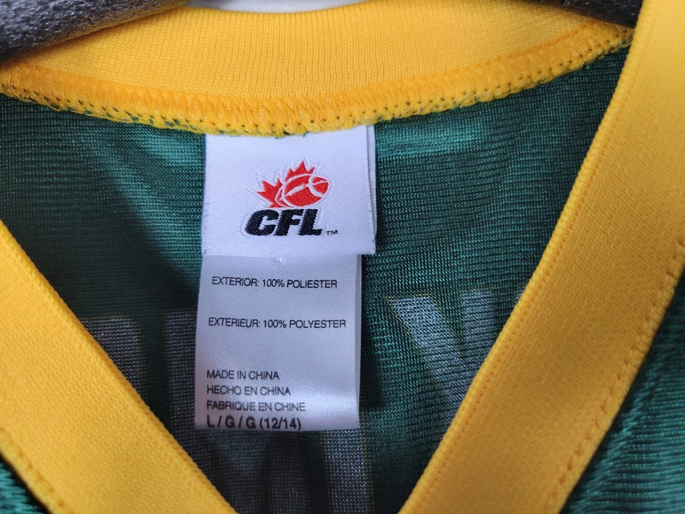埃德蒙顿爱斯基摩人EE麋鹿CFL足球球衣绿色加拿大青年尺寸L 12-14 — 第 3/4 张图片
