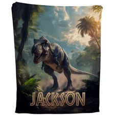 T-Rex Blanket - Personalized Dinosaur Fleece Throw, Custom Name Kids Gift