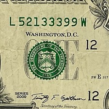 Full House Trailing Fancy Serial Number One Dollar Bill L52133399W FW  3s 9s