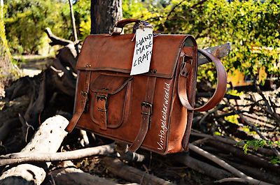 15 Groß Original Vintage Leder Schultertasche Laptop Tasche