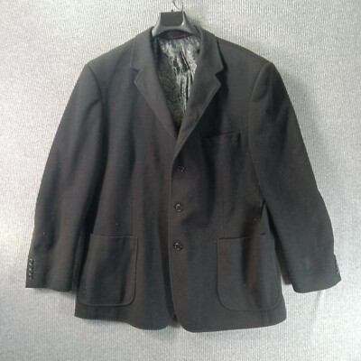 Vinci Suit Jacket Mens XL Black Lining Tacked Pockets Outside Wool Blend